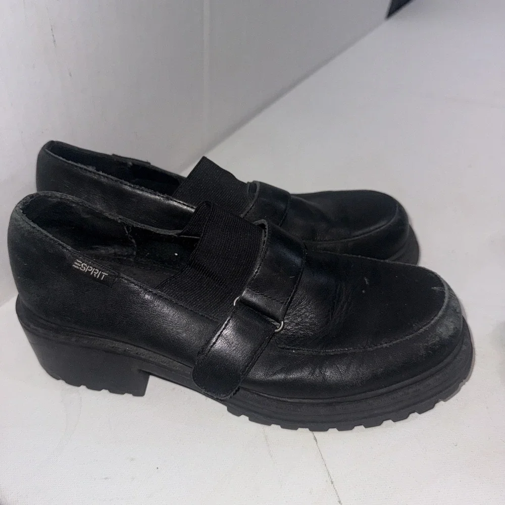 Vintage Esprit Chunky Platform Loafers Black 90s Y2K Goth Dark Grunge Shoes Sz 8